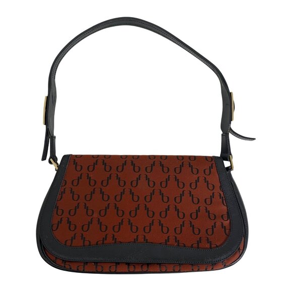 VTG Francesco Biasia Red & Black Canvas Monogram Shoulder Bag Black Leather Trim - Picture 1 of 15